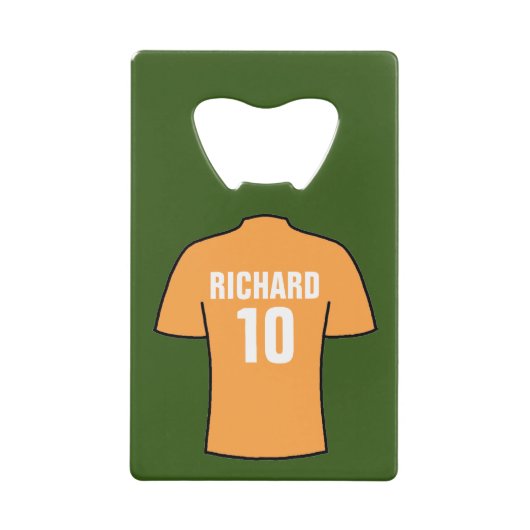 オールドゴールドのサッカーユニフォーム クレジットカード栓抜き (正面)