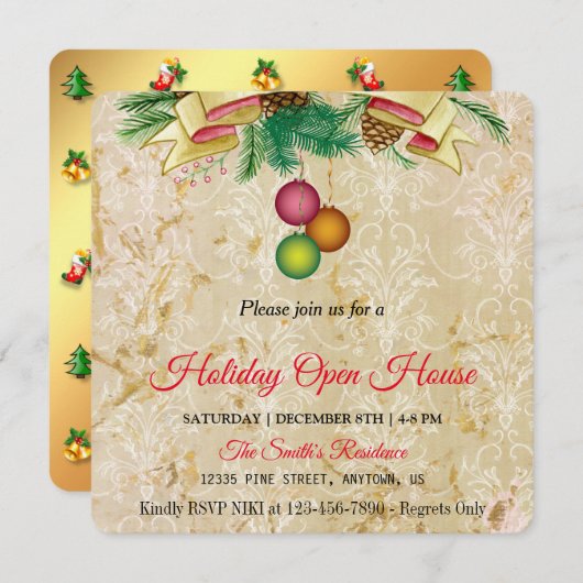 オールドゴールドの背景, クリスマスの魔法 ホリデーカード (正面/裏面)