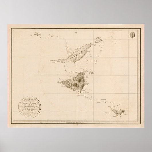 オールドサンマルティンス、アンギラ、セントバーツ島の地図 ポスター (正面)