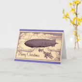 オールドスクールなクリスマスの飛行船 カード (黄色い花)