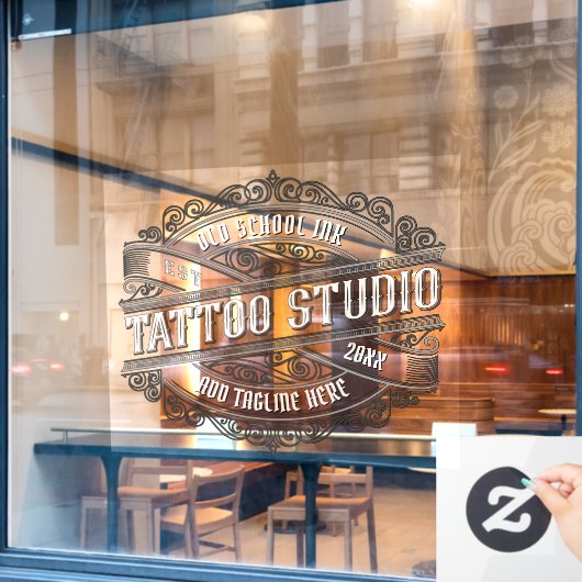 オールドスクールインクタトゥーショップビジネスをカスタマイズする ウィンドウサイン (カフェ窓)