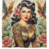 オールドスクールインク付き女 シャワーカーテン