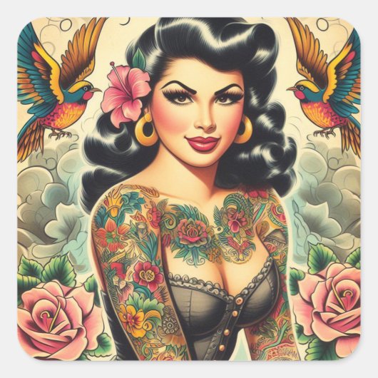 オールドスクールインク付き女 スクエアシール (正面)