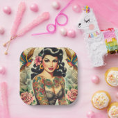 オールドスクールインク付き女 ペーパープレート (パーティー)