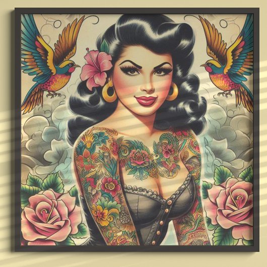 オールドスクールインク付き女 ポスター