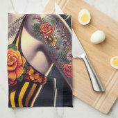 オールドスクールカワイイゴシックガール キッチンタオル (四つ折り)