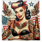 オールドスクールタトゥーガール シャワーカーテン (正面)