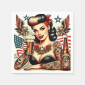 オールドスクールタトゥーガール スタンダードカクテルナプキン (正面)