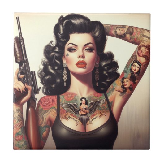 オールドスクールタトゥーガール タイル (正面)