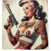 オールドスクールタトゥーホットガール シャワーカーテン (正面)