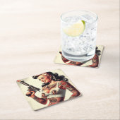 オールドスクールタトゥーホットガール スクエアペーパーコースター (インサイチュ)