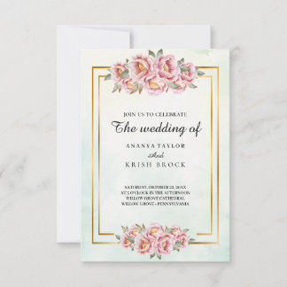 オールドスクールチャームピンク結婚フローラ 招待状