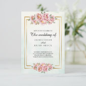 オールドスクールチャームピンク結婚フローラ 招待状 (スタンド正面)