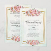 オールドスクールチャームピンク結婚フローラ 招待状 (正面/裏面)