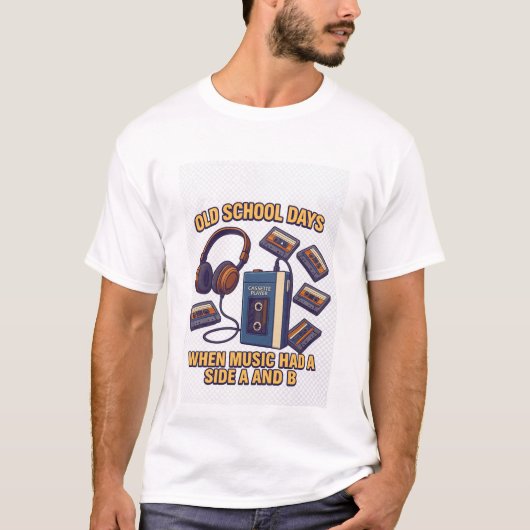 オールドスクールデイズ A面とB面のレトロ音楽Tシャツ Tシャツ (正面)