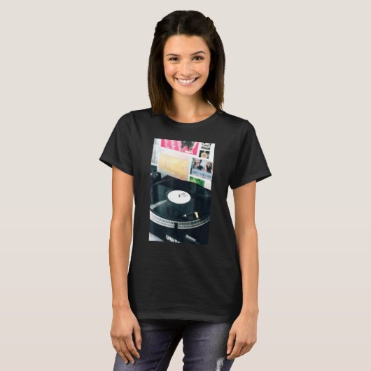 オールドスクールヒップホップミュージックDJレコード Tシャツ (正面フル)