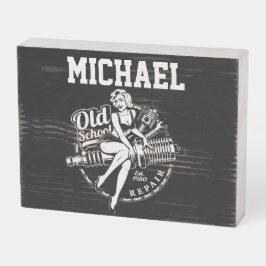 オールドスクールピンアップガール ウッドボックスサイン