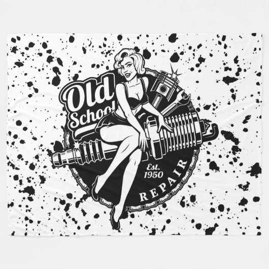 オールドスクールピンアップガール フリースブランケット (正面(横))