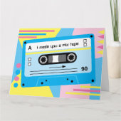 オールドスクール ブルー カセット ミックス テープ グリーティング カード (正面)