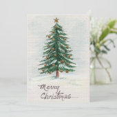 オールドスタイルウォーターカラークリスマスツリーインスノー シーズンカード (スタンド正面)