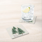 オールドスタイルウォーターカラークリスマスツリーインスノー  スクエアペーパーコースター (インサイチュ)