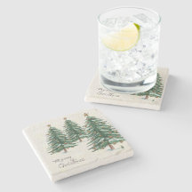 オールドスタイルウォーターカラークリスマスツリーインスノー