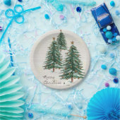 オールドスタイルウォーターカラークリスマスツリーインスノー ペーパープレート (パーティー)