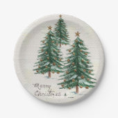 オールドスタイルウォーターカラークリスマスツリーインスノー ペーパープレート (正面)