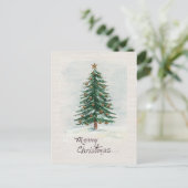 オールドスタイルウォーターカラークリスマスツリーインスノー ポストカード (スタンド正面)