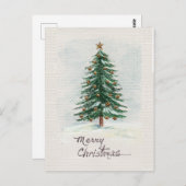 オールドスタイルウォーターカラークリスマスツリーインスノー ポストカード (正面/裏面)