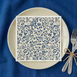 オールドスタイルデルフトウェアブルーとクリーメフローラナプキン スタンダードカクテルナプキン