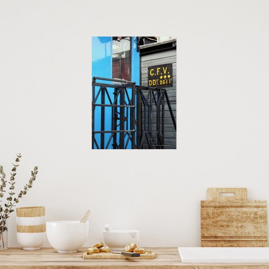 オールドスチームトレインルマストロブルーワゴンポスター ポスター (キッチン)