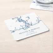 オールドセイブルックCTマップネイビー結婚ブルー スクエアペーパーコースター (アングル)