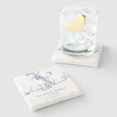 オールドセイブルックCTマップネイビー結婚ブルー ストーンコースター (横)