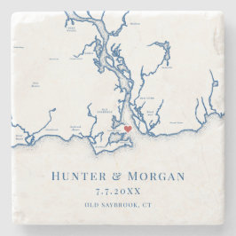 オールドセイブルックCTマップネイビー結婚ブルー ストーンコースター