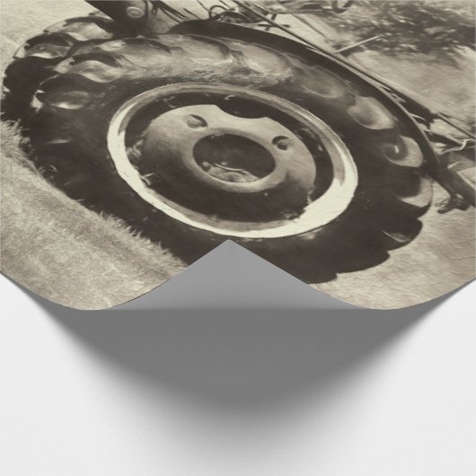 オールドセピア素朴ヴィンテージカントリーファームトラクター ラッピングペーパー (角)