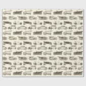 オールドタイマベージュ金ゴールドヴィンテージカーパターン ラッピングペーパー (フラット)