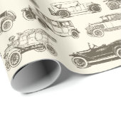 オールドタイマベージュ金ゴールドヴィンテージカーパターン ラッピングペーパー (ロールコーナー)