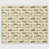 オールドタイマー金ゴールドベージュヴィンテージカーパターン ラッピングペーパー (フラット)