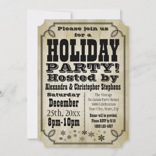 オールドタイムヴィンテージカントリーホリデーパーティー招待状 招待状 (正面)