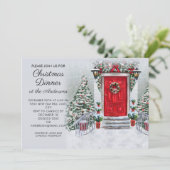 オールドタイムヴィンテージレッドドアリースクリスマスディナー 招待状 (スタンド正面)