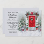オールドタイムヴィンテージレッドドアリースクリスマスディナー 招待状 (正面/裏面)