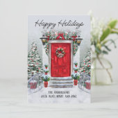 オールドタイムヴィンテージレッドドアリースハッピーホリデイズ シーズンカード (スタンド正面)