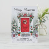 オールドタイムヴィンテージレッドドアリースメリークリスマス シーズンカード (スタンド正面)