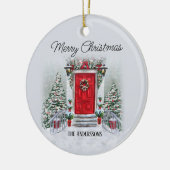 オールドタイムヴィンテージレッドドアリースメリークリスマス セラミックオーナメント (左)