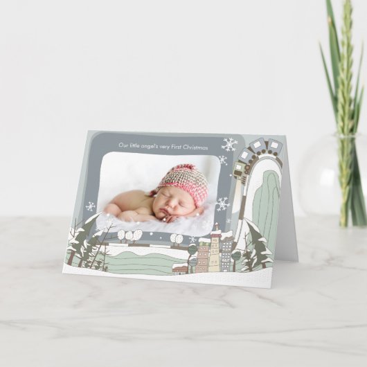 オールドタウンの最初のクリスマス写真グリーティングカード シーズンカード (正面)