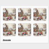 オールドタウンヴィンテージレッドグリーントラッククリスマスツリー スクエアシール (シート)