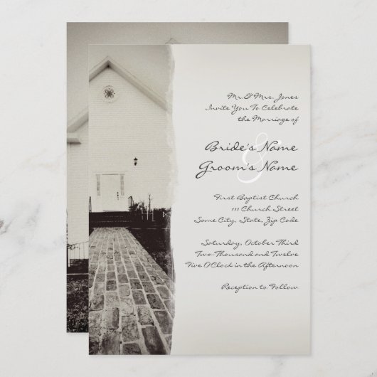 オールドチャーチヴィンテージウエディング招待状5x7 招待状 (正面/裏面)
