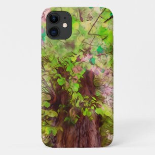 オールドツリー太い枝グリーンと紫魔法 iPhone 11 ケース