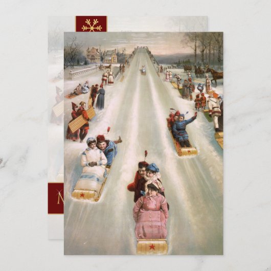オールドトファッションドボガン走ヴィンテージクリスマス シーズンカード (正面/裏面)